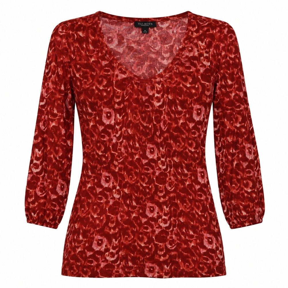 Talbots Grandmacore Fall Autumn Blouse Red Boho Lagenlook 3/4 Sleeve Top Large